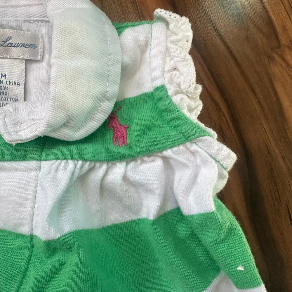 Ralph Lauren Green and White Striped Diaper Cover